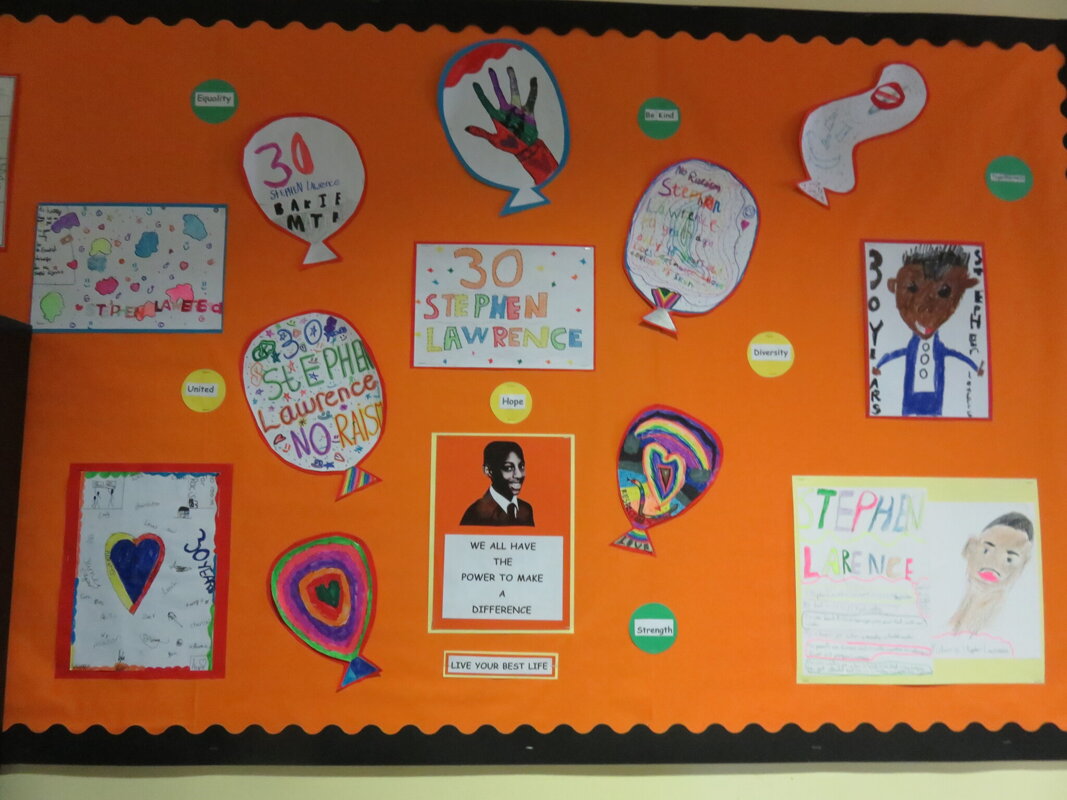 Image of Well Done to Whytrig Key Stage 2 for excellent artwork for the Stephen Lawrence Challenge!